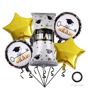 Detail of 5-piece graduation foil balloon set with star and diploma shapes