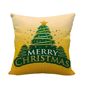 Square linen Christmas pillow cover with green tree and Merry Christmas text print