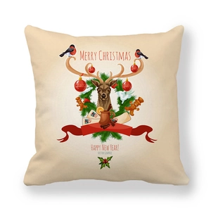 Peach skin velvet Christmas pillowcase with reindeer and wreath vector holiday graphics