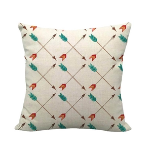 Square linen throw pillow cover featuring geometric arrow patterns on a white background