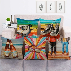 Retro Art Cushion Cover Linen Square Decorative Pillowcase For Sofa Living Room Pop Art Printing
