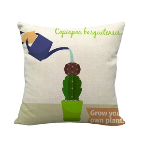 Linen pillow cover with cactus print and Copiapoa barquitensis quote on white background