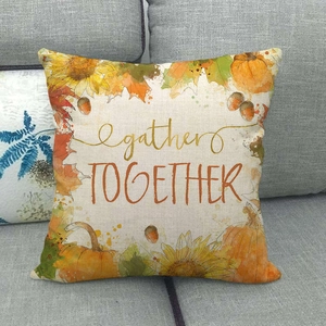 Housse de coussin en lin d'automne avec tournesol, citrouille et texte de récolte