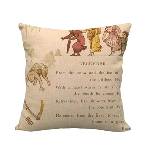 Housse de coussin en lin avec feuilles d'automne dorées et poésie vintage de décembre