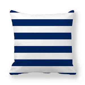 Square pillow cover featuring classic navy blue and white geometric horizontal stripes