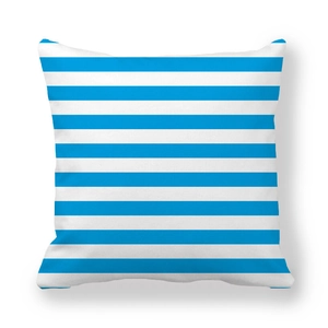 Blue and white horizontal striped square pillow case with peach skin fabric texture