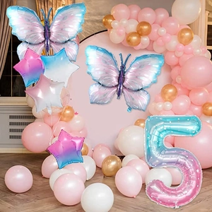 Starry 40 inch gradient number 5 balloon set with butterfly and star foil decorations