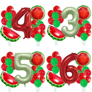 Juego de Globos para Fiesta de Cumpleaños Temática de Sandía Globo de Número de Papel de Aluminio Con Globos de Látex de Lunares Rojos y Verdes para Celebración de Verano