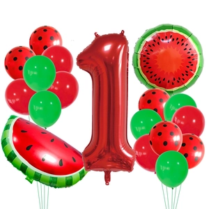 Set de globos de fiesta sandía con globo de papel rojo número uno y látex de lunares