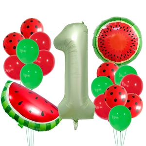 Detalle del globo número 1 verde claro de 40 pulgadas con set de fiesta de sandía