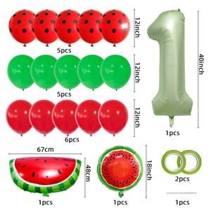 Kit decoración fiesta sandía con globo número 1 de 40 pulgadas y globos látex
