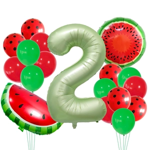 Set de globos de sandía para segundo cumpleaños con número 2 y globos de fruta de papel