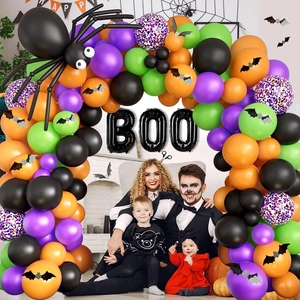 Halloween balloon garland kit with BOO foil balloons, spider shape and colorful latex arch