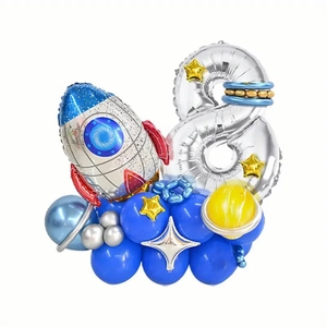 Detailed astronaut rocket balloon column set for 8th birthday party decoration theme