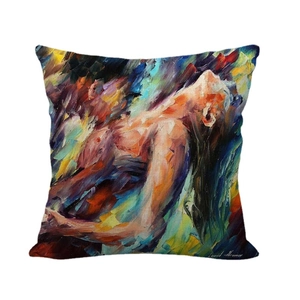 Linen square throw pillow cover featuring a colorful Leonid Afremov oil painting of a couple