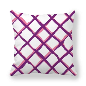 Modern white square pillowcase featuring artistic pink and purple hand-drawn grid pattern
