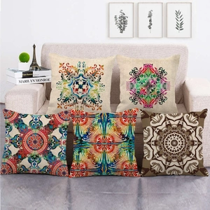 Mandala Geometric Throw Pillow Covers Linen Bohemian Ethnic Style Square Cushion Case For Home Sofa Decor