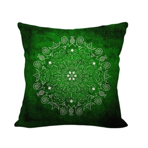 Housse de coussin en lin vert foncé avec motif géométrique mandala blanc circulaire