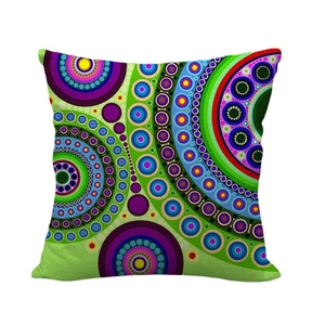Colorful geometric mandala dot pattern linen pillowcase with vibrant circular mosaic design