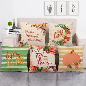 Autumn Pumpkin Throw Pillow Cover Linen Decorative Thanksgiving Floral Cushion Case For Living Room Sofa Rustic