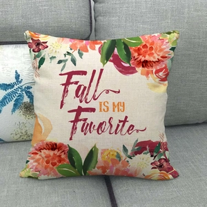 Close-up of linen fabric texture and floral print on Fall Is My Favorite pillow cover