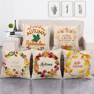 Autumn Thanksgiving Throw Pillow Covers Linen Cotton Cushion Cases Pumpkin Maple Leaf Harvest Print Seasonal Home Decor