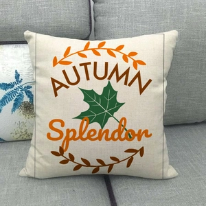 Linen autumn throw pillow cover featuring maple leaf wreath and Autumn Splendor print