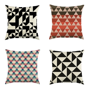 Set di 4 federe per cuscini in lino quadrate con motivi geometrici e design a mosaico