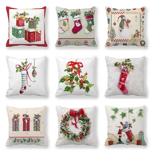 Christmas Decorative Cushion Cover Peach Skin Velvet Square Pillowcase Santa Reindeer Patterns Holiday Home Decor For Living Room Sofa Car