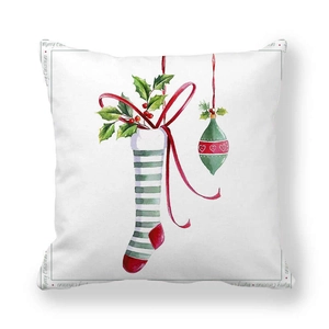 Christmas peach skin pillowcase with watercolor stocking and Merry Christmas border