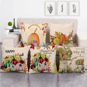 Thanksgiving Autumn Pillow Covers Linen Watercolor Pumpkin Sunflower Harvest Farmhouse Decorative Cushion Covers Sofa