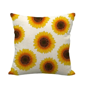 Square sunflower pattern linen throw pillow cover with vibrant yellow floral print