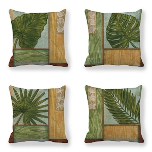 Tropical Monstera Palm Leaf Square Linen Pillowcase Retro Shell Starfish Decorative Throw Pillow Cover For Sofa Home Decor