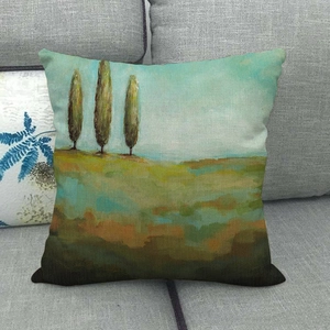 Autumn scenery landscape oil painting on linen square throw pillow cover on sofa