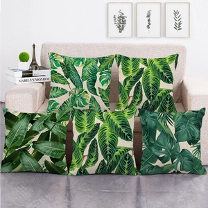 Tropical Plant Leaf Print Linen Cushion Covers Monstera Palm Banana Foliage Decorative Pillow Case Home Sofa Decor