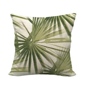 Housse de coussin en lin avec motif de feuilles de palmier tropicales vertes