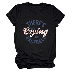 Detail des Spruchs There's No Crying in Baseball mit Nahtmuster auf dem Baumwoll-T-Shirt