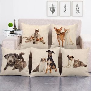 Funny Animal Cat Dog Pattern Linen Decorative Throw Pillow Case For Living Room Sofa Home Decor Cushion Cover