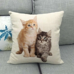 Cute ginger and tabby kittens printed on a linen decorative square sofa pillowcase
