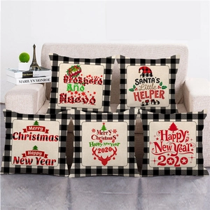 Christmas Cushion Cover Linen Buffalo Plaid Border Decorative Pillowcase For Sofa Living Room Farmhouse Holiday Decor
