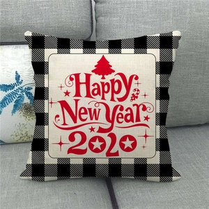 Merry Christmas linen pillowcase with black and white buffalo plaid and red festive print