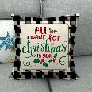Linen Christmas pillow case with black buffalo plaid and 'All I Want for Christmas is You' text