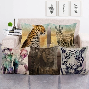 Vintage Linnen Kussenhoes Afrikaanse Dieren Tijger Leeuw Zebra Luipaard Eekhoorn Print Artistieke Scandinavische Kussenloop Decor