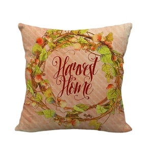 Harvest Home fall wreath linen throw pillow cover for seasonal home decor