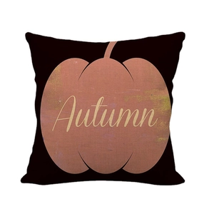 Black linen throw pillow cover with orange pumpkin and gold Autumn calligraphy design