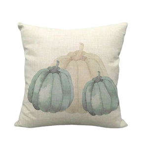 Happy Fall pumpkin linen pillow cover with soft watercolor autumn style design