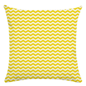 Square throw pillow cover with vibrant yellow and white chevron geometric wave pattern