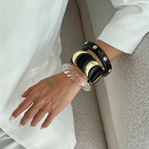 Bracciali Di Moda Resina Trasparente Spirale Torsione Nero Oro Geometrico Lega Rhinestone Gioielli Retro Tendenza Donne