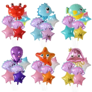 Ocean animal foil balloon set with colorful crab, seahorse, and jellyfish for parties