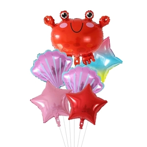 Detail of 6-piece ocean animal balloon set including cartoon crab and starfish foils